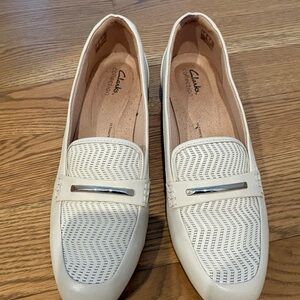 Clarks Women's White Loafers with Silver Accent